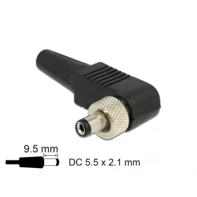   Delock DC csatlakozó apa 5,5 x 2,1 mm dugómérettel és 9,5 mm hosszal szögben (DL-90291)