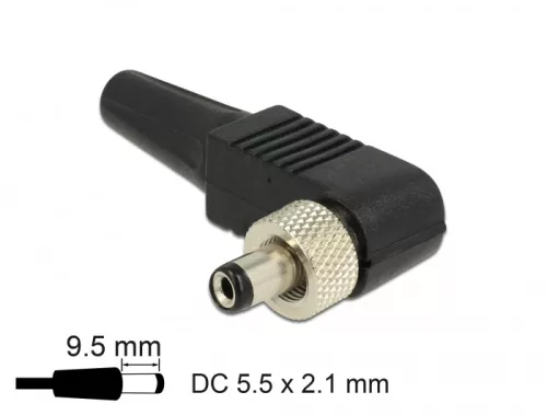Delock DC csatlakozó apa 5,5 x 2,1 mm dugómérettel és 9,5 mm hosszal szögben (DL-90291)