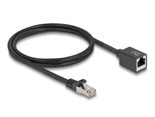 Delock Hálózat bővítő kábel RJ45 apa - RJ45 anya Cat.6A S/FTP 1 m fekete (DL-90294)