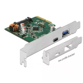   Delock PCI Express x4 kártya - 1 x külső USB Type-C  hüvely + 1 x külső A-típusú USB hüvely SuperSpe (DL-90299)