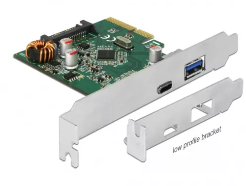 Delock PCI Express x4 kártya - 1 x külső USB Type-C  hüvely + 1 x külső A-típusú USB hüvely SuperSpe (DL-90299)