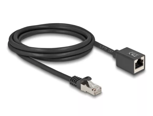 Delock Hálózat bővítő kábel RJ45 apa - RJ45 anya Cat.6A S/FTP 2 m fekete (DL-90309)