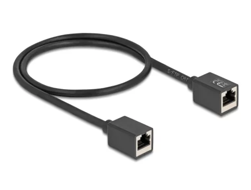 Delock Hálózat bővítő kábel RJ45 anya - RJ45 anya Cat.6A S/FTP 0,5 m fekete (DL-90324)