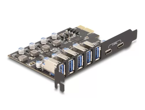 Delock USB 5 Gbps sebességű PCI Expressz x1 kártya - 5 db. külső Á-típusú + 2 db. külső USB Type-C  anya (DL-90346)