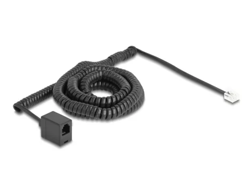Delock Telefon csavart kábel RJ11 apa - RJ11 anya fekete színű 10 m (DL-90347)