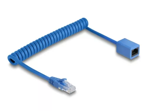 Delock RJ45 tekercses kábelcsatlakozó a jack csatlakozóhoz Cat.6 UTP 0,8 m   1,8 m kék (DL-90366)