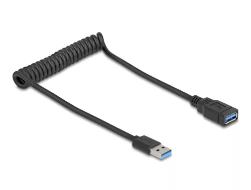 Delock USB 5 Gbps tekercses kábel - A típusú apa és A típusú anya, 0,4-0,6 m fekete (DL-90367)