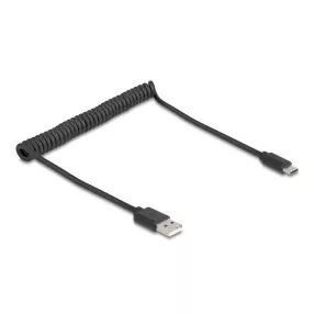  Delock USB 2.0 tekercselt kábel USB Type-A apa   USB Type-C  apa, 0,45 m   0,75 m fekete (DL-90368)