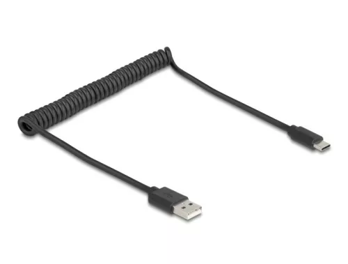 Delock USB 2.0 tekercselt kábel USB Type-A apa   USB Type-C  apa, 0,45 m   0,75 m fekete (DL-90368)