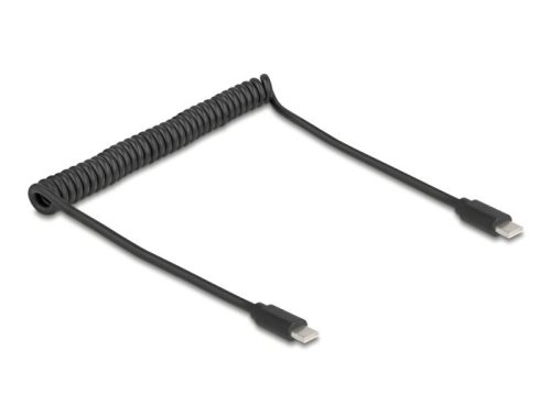 Delock USB 2.0 Type-C  tekercses kábel, apa-apa 0,45 m-től 0,75 m-ig fekete