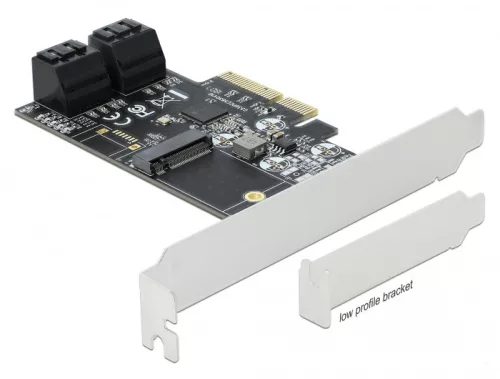 Delock 4 SATA port és 1 M.2 B kulcsos csatlakozó PCI Express x4 Kártya - alacsony profilú formaténye (DL-90396)