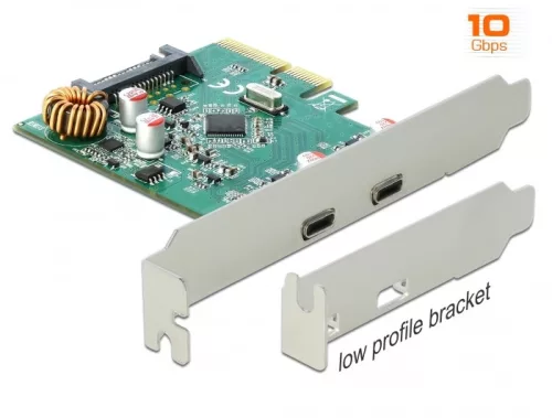 Delock PCI Express x4 kártya - 2 x külső SuperSpeed USB 10 Gbps (USB 3.1 Gen 2) USB Type-C  hüvely (DL-90397)