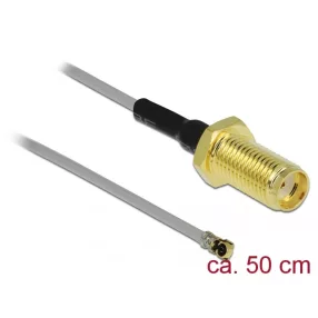   Delock Antenna kábel SMA anya válaszfali csatlakozóval apa MHF  4L -dugó 1.37 50 cm menethossz 10 mm (DL-90404)