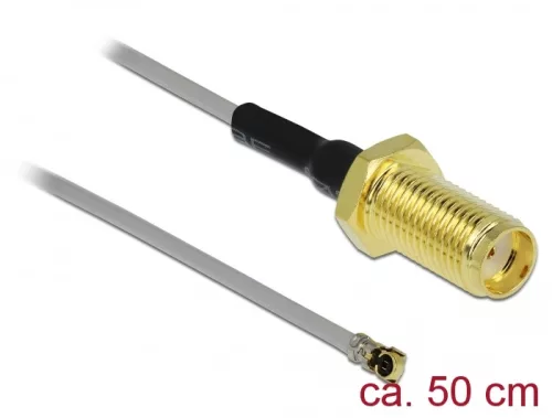 Delock Antenna kábel SMA anya válaszfali csatlakozóval apa MHF  4L -dugó 1.37 50 cm menethossz 10 mm (DL-90404)
