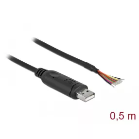   Delock adapterkábel USB 2.0 Type-A és soros RS-232 között 9 nyitott vezetékkel + árnyékolás 0,5 m (DL-90415)
