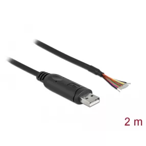   Delock adapterkábel USB 2.0 Type-A és soros RS-232 közötti 9 nyitott vezetékkel + árnyékolás 2 m (DL-90416)