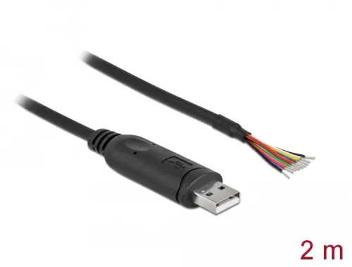 Delock adapterkábel USB 2.0 Type-A és soros RS-232 közötti 9 nyitott vezetékkel + árnyékolás 2 m (DL-90416)