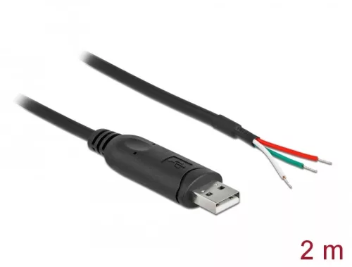Delock adapterkábel USB 2.0 Type-A és soros RS-232 közötti 3 nyitott vezetékkel 2 m (DL-90428)