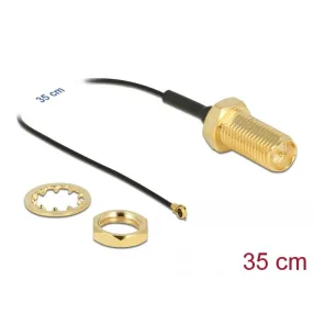   Delock Antenna kábel RP-SMA anya válaszfali csatlakozóval apa MHF  4-dugó 0.81 35 cm menethossz 35 m (DL-90478)