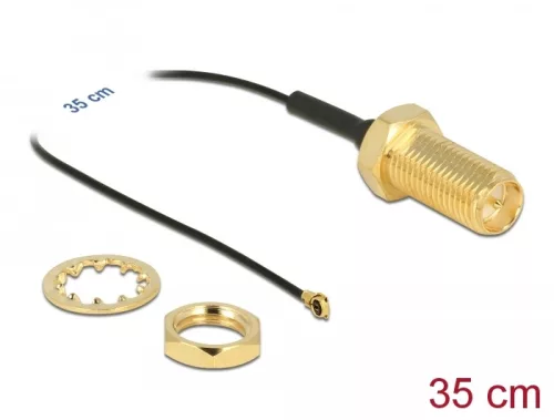 Delock Antenna kábel RP-SMA anya válaszfali csatlakozóval apa MHF  4-dugó 0.81 35 cm menethossz 35 m (DL-90478)