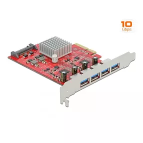   Delock PCI Express x4 Kártya - 4 x külső SuperSpeed USB 10 Gbps (USB 3.2 Gen 2) USB A-típusú hüvely (DL-90481)