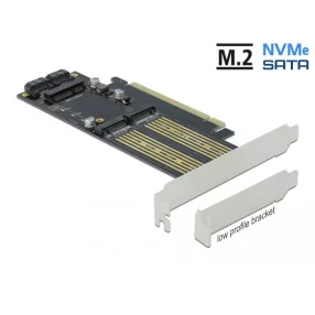   Delock PCI Express x16 Kártya - 1 x M.2 B-kulcs + 1 x NVMe M.2 M-kulcs + 1 x mSATA - alacsony profil (DL-90486)