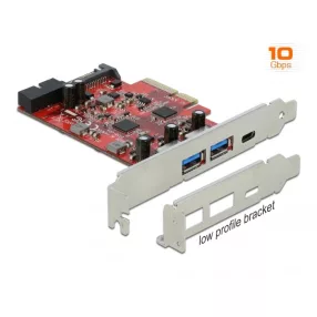   Delock PCI Express x4 Kártya - 1 x külső USB Type-C  anya + 2 x külső A-típusú USB anya SuperSpeed U (DL-90492)