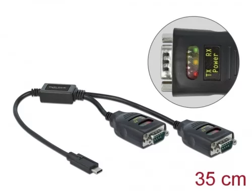 Delock Átalakító USB Type-C    2 x Soros RS-232 DB9 15 kV ESD védelemmel (DL-90494)