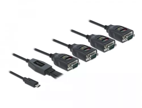 Delock Átalakító USB Type-C    4 x Soros RS-232 DB9 15 kV ESD védelemmel (DL-90495)