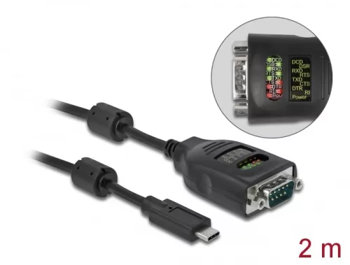 Delock A-típusú USB - soros DB9 adapter 9 LED RS-232 teszterrel (DL-90497)