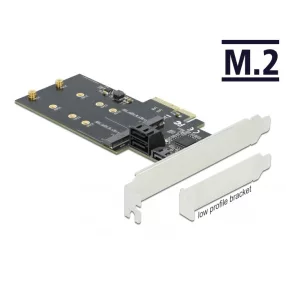  Delock 3 SATA port és 2 M.2 B kulcsos csatlakozó PCI Express x4 Kártya - alacsony profilú formaténye (DL-90499)