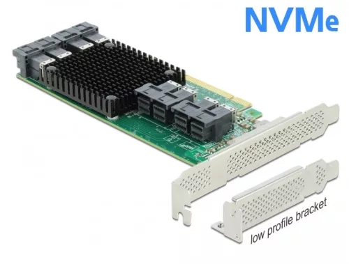 Delock PCI Express x16 Card - 8 x belső NVMe SFF-8643 - alacsony profilú formatényező (DL-90504)