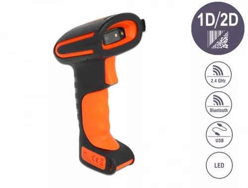 Delock Ipari vonalkódolvasó 1D és 2D 2,4 GHz-es, Bluetooth vagy USB-hez (DL-90507)