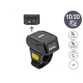   Delock Vonalkód leolvasó gyűrű 1D és 2D 2,4 GHz-cel vagy Bluetooth-szal (DL-90508)