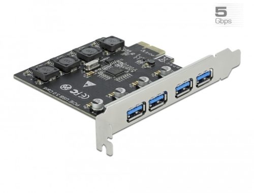 Delock PCI Express x1 Kártya -4 x külső A-típusú USB hüvely SuperSpeed USB (USB 3.2 Gen 1)