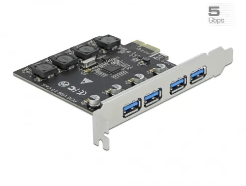 Delock PCI Express x1 Kártya -4 x külső A-típusú USB hüvely SuperSpeed USB (USB 3.2 Gen 1) (DL-90509)