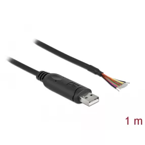   Delock adapterkábel USB 2.0 Type-A és soros RS-232 közötti 9 nyitott vezetékkel + árnyékolás 0,5 m (DL-90524)