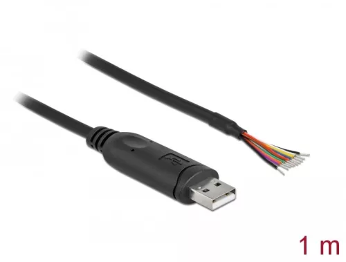 Delock adapterkábel USB 2.0 Type-A és soros RS-232 közötti 9 nyitott vezetékkel + árnyékolás 0,5 m (DL-90524)