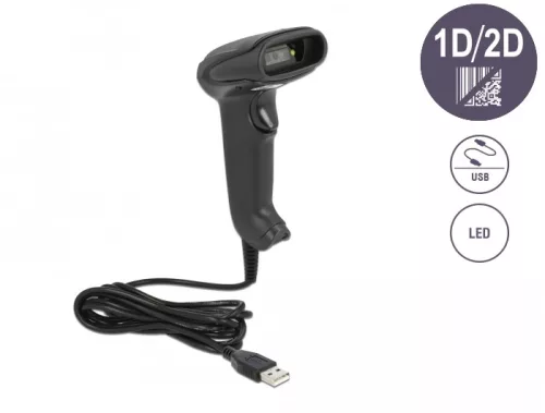 Delock USB vonalkódolvasó 1D és 2D kapcsolódó kábellel - German Version (DL-90557)