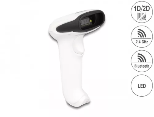 Delock Vonalkódolvasó 1D és 2D 2,4 GHz-es, Bluetooth vagy USB-hez - fehér (DL-90587)