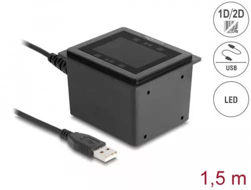 Delock USB vonalkódolvasó 1D és 2D vezetékes helyhez kötött telepítéshez   német verzió (DL-90600)