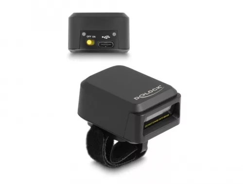 Delock Vonalkód olvasó gyűrű 1D és 2D 2,4 GHz-cel vagy Bluetooth-szal   vezetéknélküli töltő funkció (DL-90607)