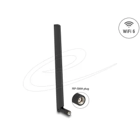   Delock WiFi 6 antenna RP-SMA-dugó 3 - 6 dBi mindenirányú, dönthető csatlakozással (fekete színű) (DL-90677)