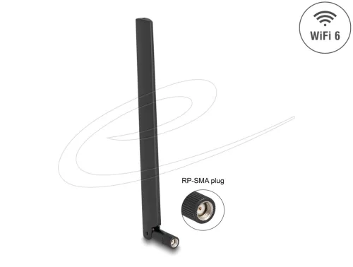 Delock WiFi 6 antenna RP-SMA-dugó 3 - 6 dBi mindenirányú, dönthető csatlakozással (fekete színű) (DL-90677)