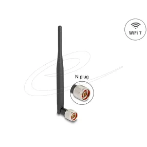   Delock WiFi 7 antenna N apa 2 - 3 dBi 20,6 cm hosszú kétirányú billenő csatlakozással hajlékony fekete anyaggal (DL-90735)