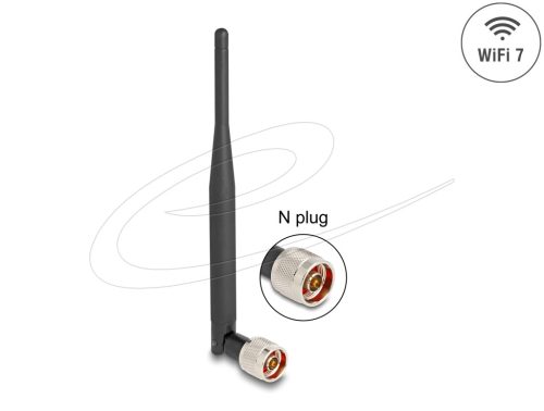 Delock WiFi 7 antenna N apa 2 - 3 dBi 20,6 cm hosszú kétirányú billenő csatlakozással hajlékony fekete anyaggal