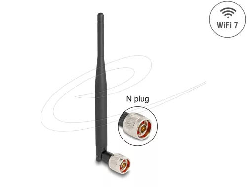 Delock WiFi 7 antenna N apa 2 - 3 dBi 20,6 cm hosszú kétirányú billenő csatlakozással hajlékony fekete anyaggal (DL-90735)