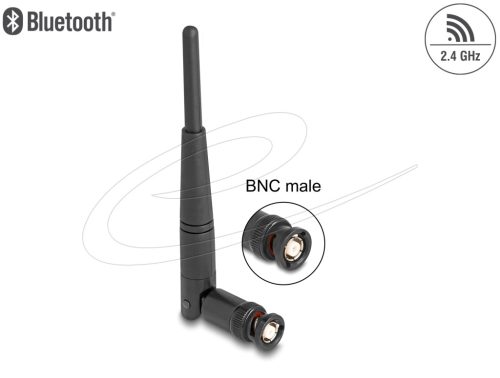 Delock WiFi 2,4 GHz antenna BNC-dugó 2 dBi 14,5 cm mindenirányú, dönthető csatlakozással (fekete színű)