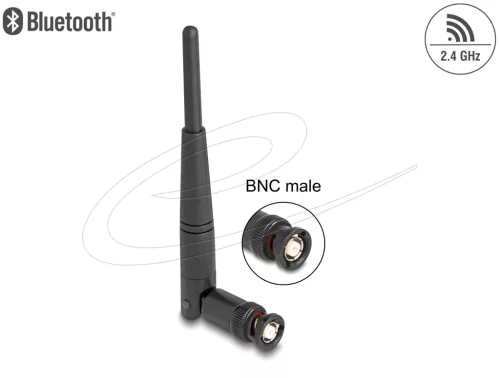 Delock WiFi 2,4 GHz antenna BNC-dugó 2 dBi 14,5 cm mindenirányú, dönthető csatlakozással (fekete színű) (DL-90737)