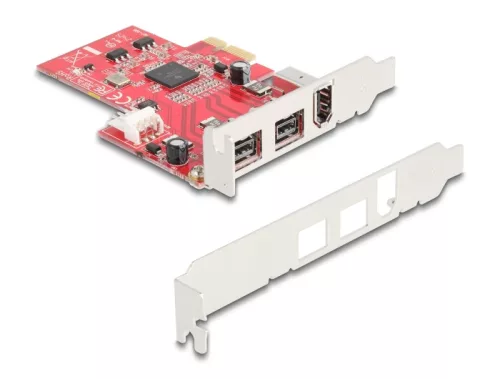 Delock PCI Express x1 Kártya - 2 x külső FireWire B + 1 x külső FireWire A - alacsony profilú formatényező (DL-90738)